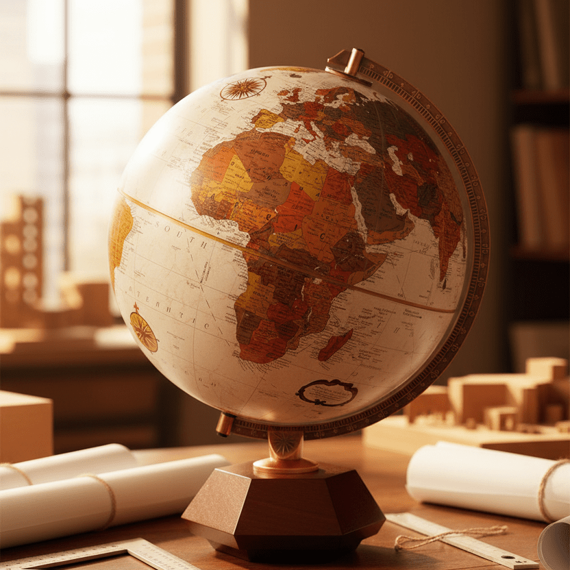 Replogle Hexhedra 12 - Inch Bronze Metallic Desktop Globe (Frank Lloyd Wright Collection) - Desk Globes - GlobeStore.com - 37539