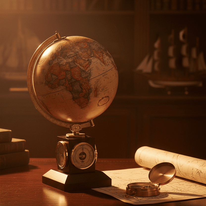 Replogle Weather Watch 9 - Inch Antique Ocean Desktop Globe (Thermometer, Barometer, Hygrometer) - Desk Globes - GlobeStore.com - 51403