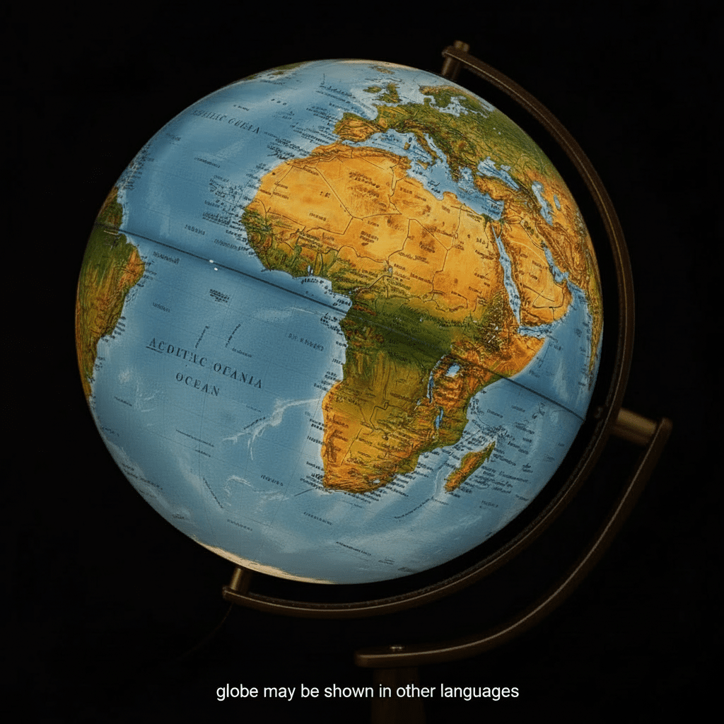 Close up of the illuminated Lyon globe showing political borders.