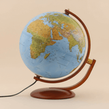 Full studio profile shot of the Gibraltar globe highlighting accurate proportions and wood construction.