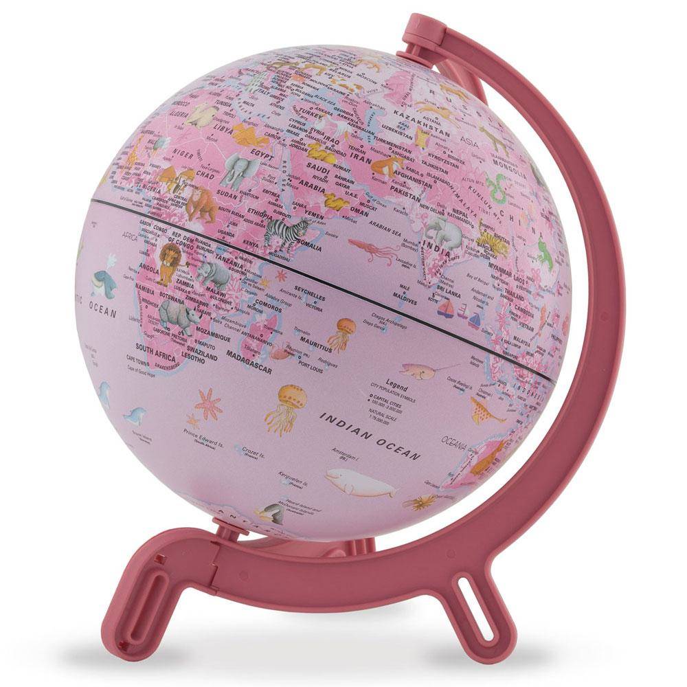 Waypoint Geographic Giacomino 6-inch kids pink globe with animal illustrations